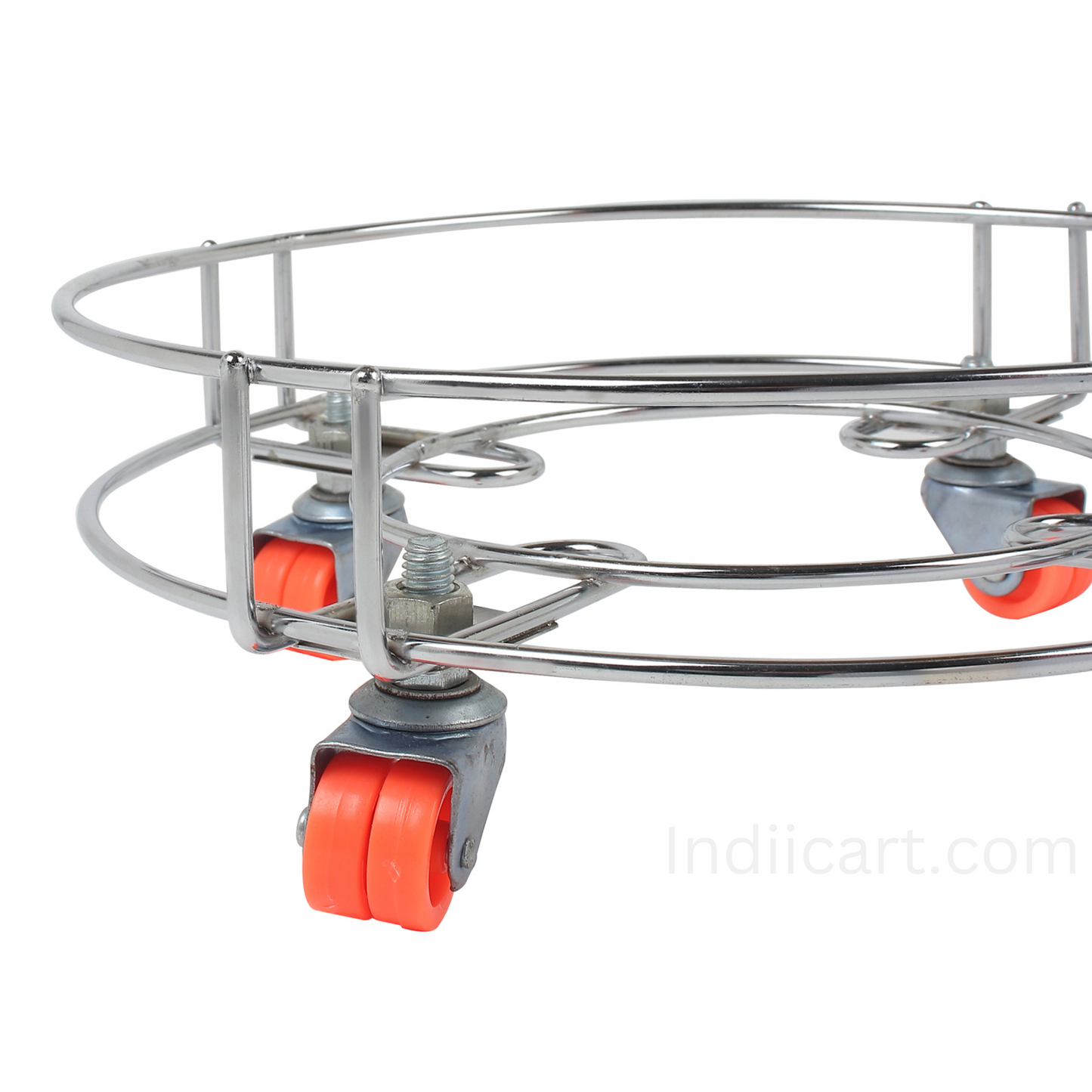 IndiiCart Heavy-Duty Wheels Stainless Steel Gas Cylinder Trolley Stand (Silver, Orange)