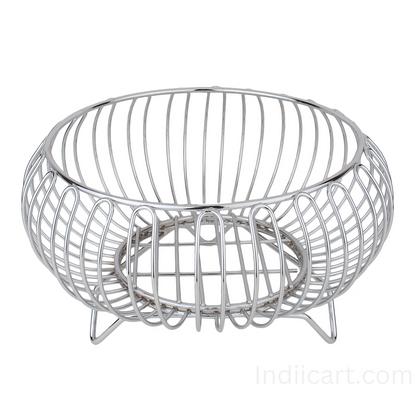 IndiiCart Stainless Steel Round Basket for Dining Table - 3 Kg Potato Capacity (3 Kilograms)