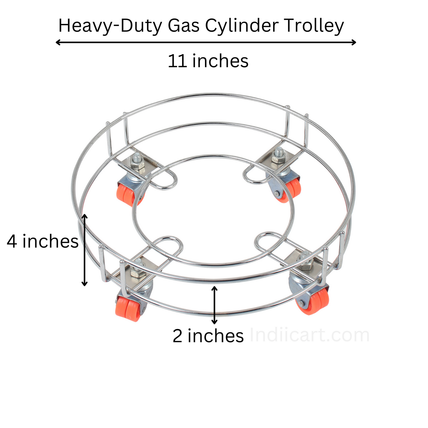 IndiiCart Heavy-Duty Wheels Stainless Steel Gas Cylinder Trolley Stand (Silver, Orange)