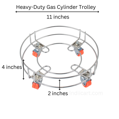 IndiiCart Heavy-Duty Wheels Stainless Steel Gas Cylinder Trolley Stand (Silver, Orange)