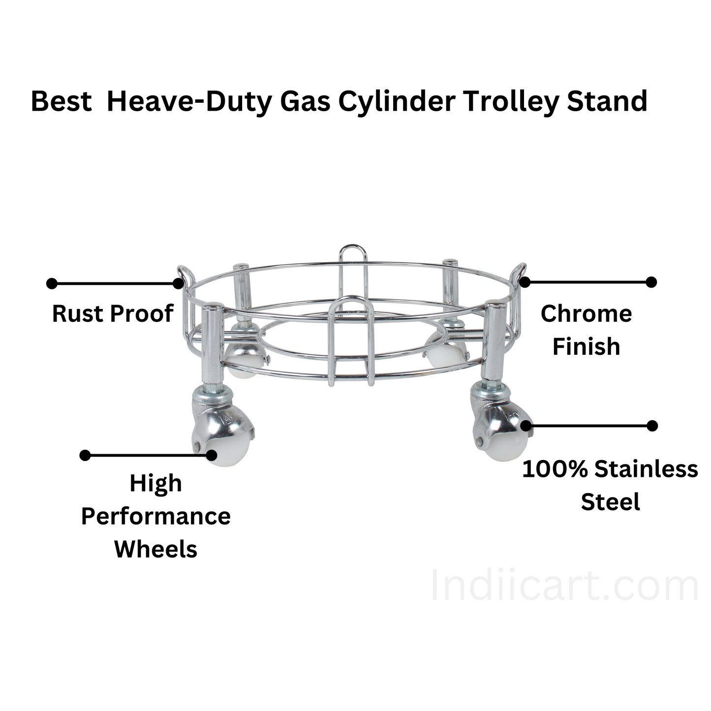 IndiiCart Heavy-Duty Stainless Steel Gas Cylinder Trolley Stand